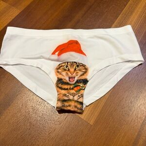 NWOT Meow-y Christmas Cat Underwear Novelty Panties Santa Hat Funny Kitty L/XL